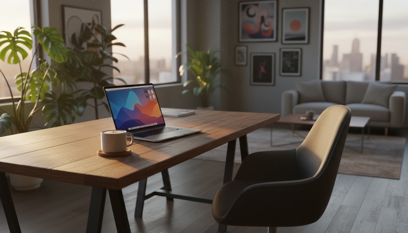 Photorealistic workspace scene generated with Nano Banana