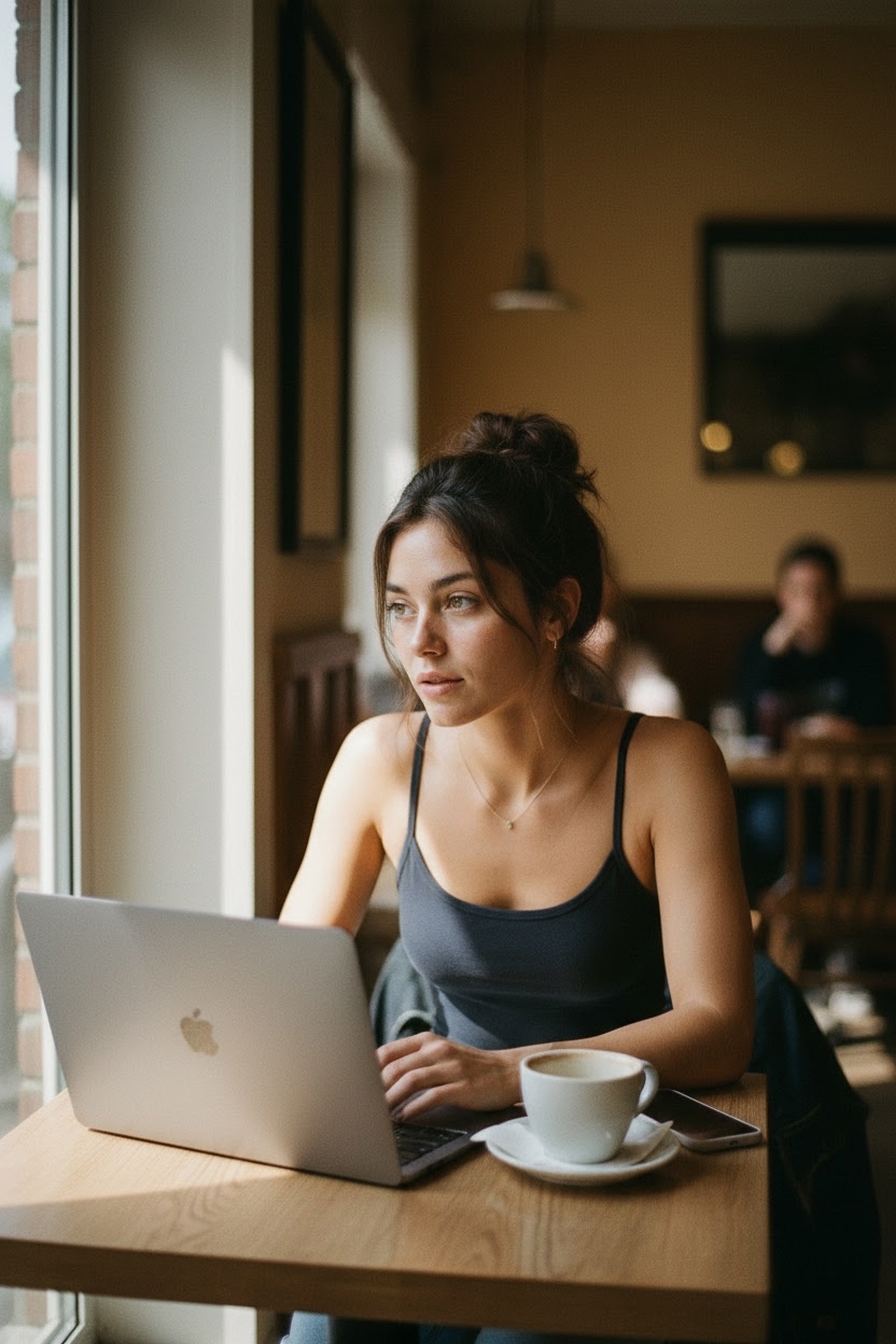 Marie-Claire Pronti, AI-generated — Cafe scene